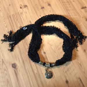Black Style Scarf | Gold Pendant